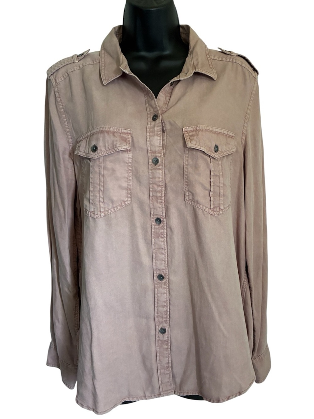 American Eagle Boyfriend Utility Washed Mauve Button Utility Cargo Shirt Sz M